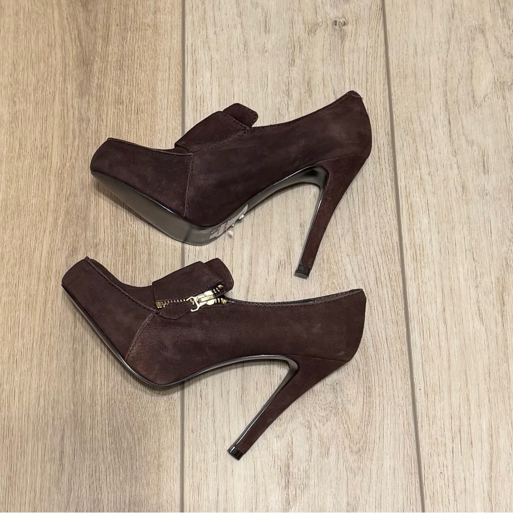 BCBGirls Dark Brown Suede Loafers with Gold Accent